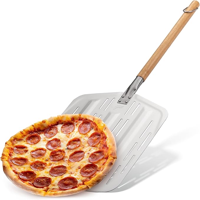 Hans Grill Pizza Peel PRO | Made for XL Pizza 12 inch + | Professional Restaurant Grade Perforated Metal Non-Stick Paddle for launching, turning and retrieving pizzas