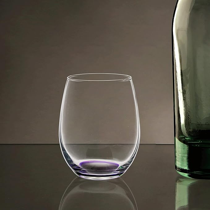 DISCOUNT PROMOS Stemless Wine Glasses in Bulk by ARC Perfection, 15 oz, 10 Pack, Purple or White Wine Glass Set, Purple