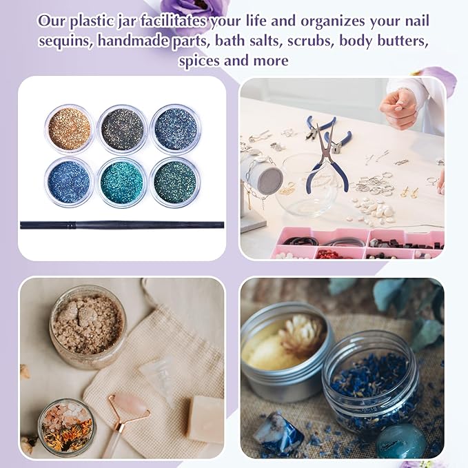 SATINIOR 6 Pack 3 oz Plastic Jars Containers with Lids Wide-mouth Refillable Leakproof Reusable Round Empty Jars for Travel Cosmetic Dry Food Spice Candy Cookie Home Kitchen Organizing(White)