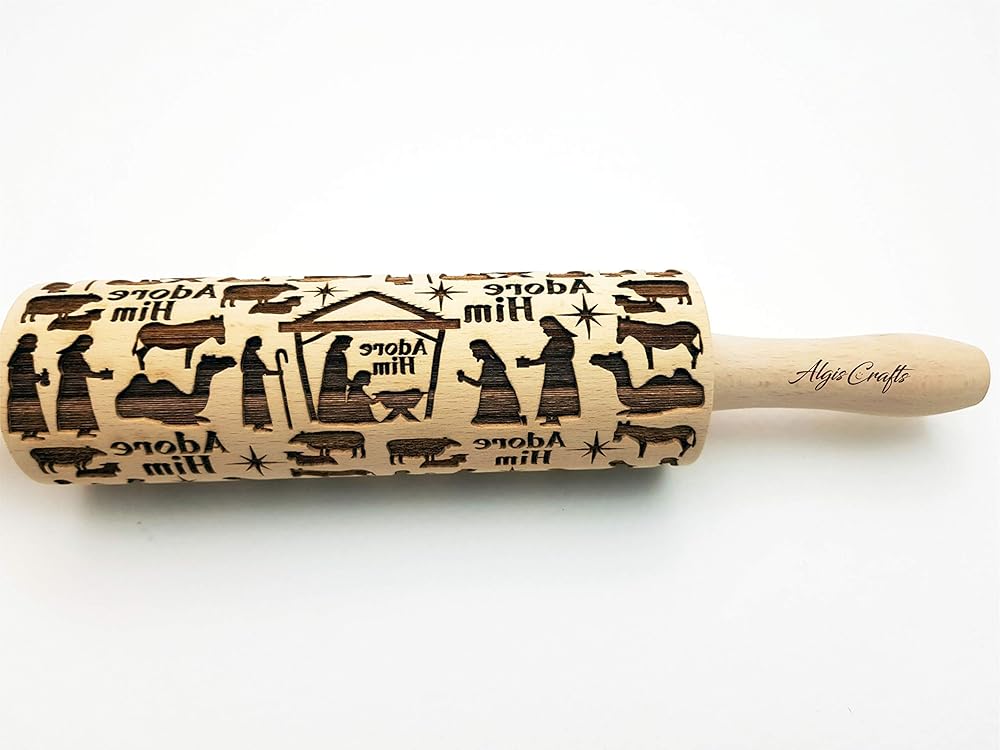 NATIVITY EMBOSSING ROLLING PIN for GINGERBREAD COOKIES for CHRISTMAS