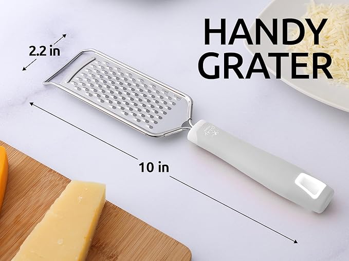 Zulay Kitchen Professional Cheese Grater Stainless Steel - Durable Rust-Proof Metal Lemon Zester Grater With Handle - Flat Handheld Grater For Cheese, Chocolate, Spices, And More - White