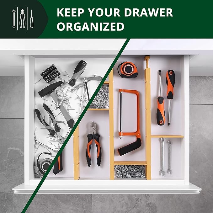 ROYAL CRAFT WOOD Adjustable Bamboo Drawer Dividers Organizers (17-21.5") with Inserts - Expandable Drawer Organization Separators for Kitchen Utensils, Clothes, 4-Pack