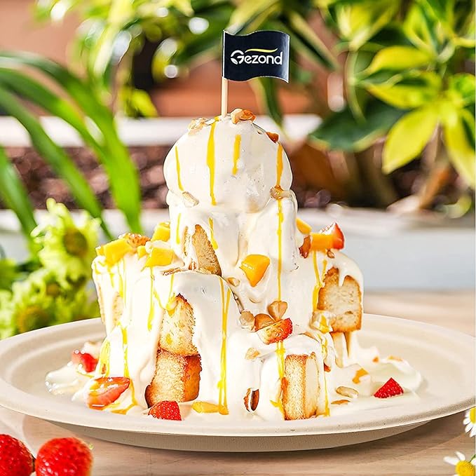 Gezond 100% Compostable Paper Plates 10 Inch 125 Pack Bulk Disposable Heavy-duty Plates Natural Biodegradable Sugarcane Bagasse Plate for Party Picnic