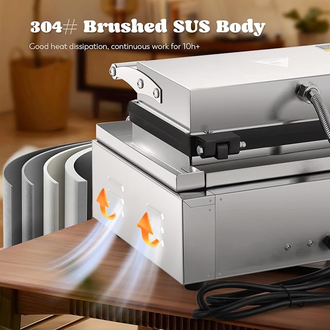 Moongiantgo Commercial Corn Dog Waffle Maker Machine 6 PCS 1550W Waffles on a Stick Maker Stainless Steel, 50-300℃ Temp Control, 5-min Timer Waffle Dog Maker 110V(White)