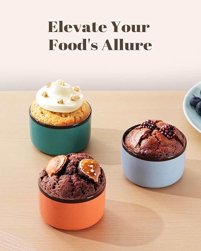 Juimma Ramekins 8 oz, Creme Brulee Ramekins Oven Safe, Ramiken Small Bowls Ceramic Baking Dishes for Pudding Custard, Dipping Sauce Cups for Souffle Ice Cream, Set of 6, Morandi Color