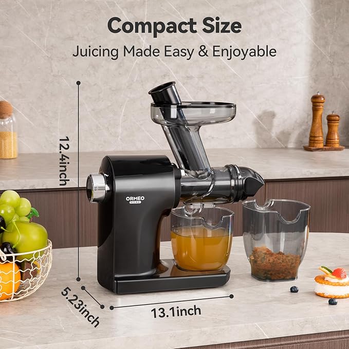 Juicer Machines,ORMEO HOME Cold Press Juicer with Single Knob Control,3.60"Large Feed Chute For Vegetable and Fruit,Masticating Juicers Easy to Clean,BPA-Free,High Juice Yield (Black)