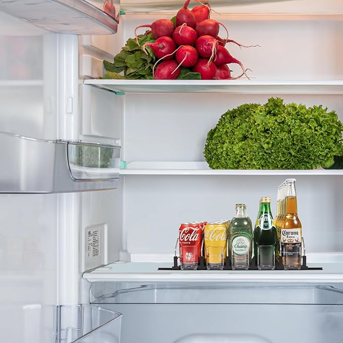 Upgraded Drink Organizer for Fridge – Adjustable Width Soda Can Organizer with Automatic Glide, Space-Saving Refrigerator Can Dispenser Holds Up to 25 Cans – Drink Holder for Fridge (5 Rows, Black)