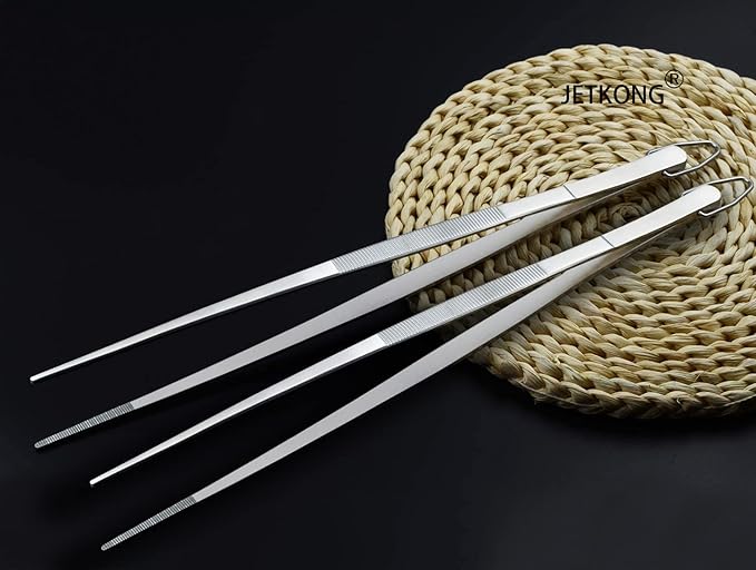 JETKONG 2 Pieces Extra-Long Tweezer Tongs 12-Inch Stainless Steel Tweezers Chef Tweezers