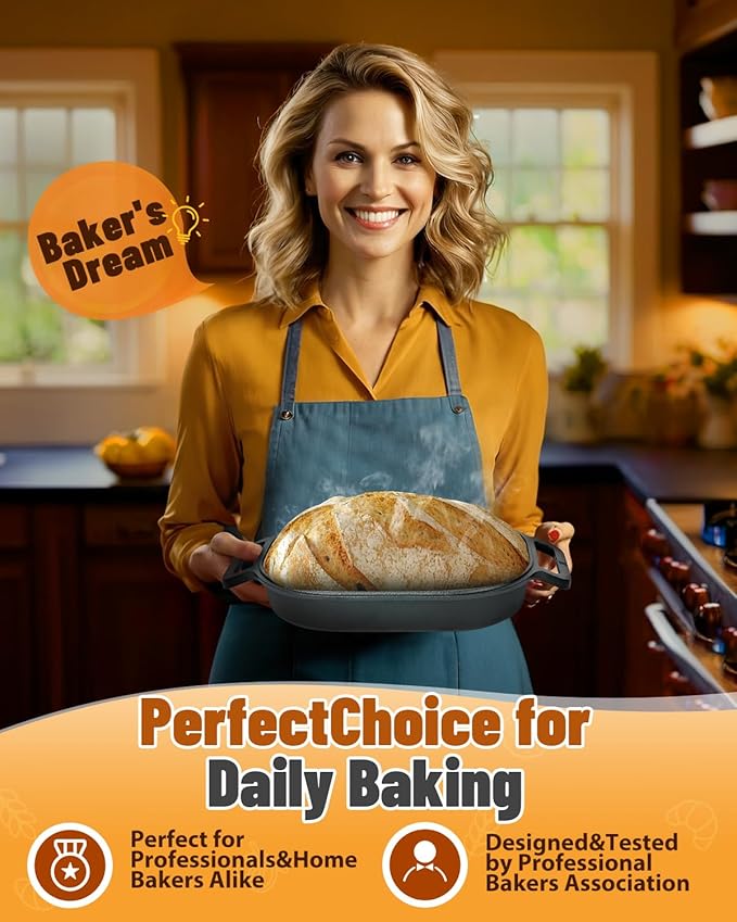 Cloche Loaf Dutch Oven, Pre-Seasoned, 7.4QT, 15 LBS Heavy Duty, Non-Stick, Large Bread Loaf Pan, Oval Cast Iron Bread Pan With Lid, Cloche Homemade Loaf Pan, Sourdough Artisan Bread Baking Pan