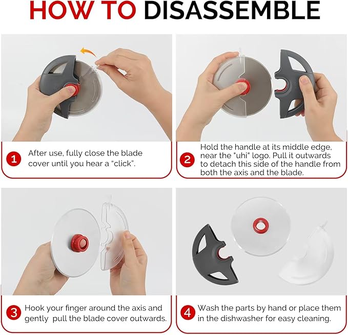 Pizza Cutter Wheel, UHIYEE 4.3" Large Pizza Slicer Wheel with Safety Blade Cover, Super Sharp Stainless Steel Pizza Wheel Slices Effortlessly, Easy Cleaning Pizza Cutters Dishwasher Safe, Gray