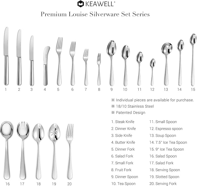 KEAWELL Premium 9.45" Louise Salad Servers, 18/10 Stainless Steel, Exceptional mirror finish, Dishwasher Safe (Salad Servers)