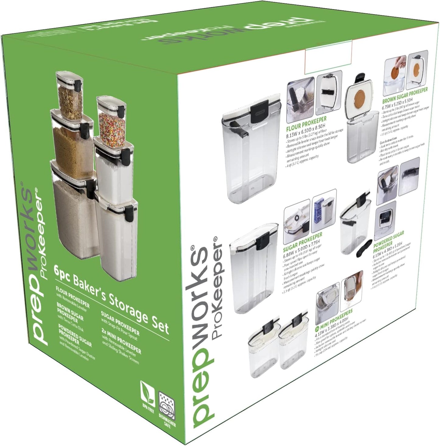 Progressive ProKeeper Baker's Airtight Kitchen Storage Canister Container Set for Flour, Sugar & More, Keeps Ingredients Fresh, with Accessories (Black, 6- Piece)