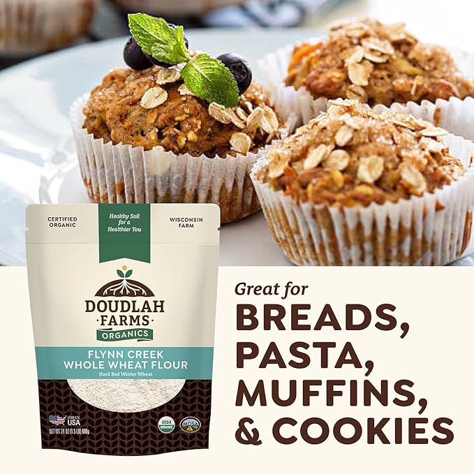 Organic Whole Wheat Flour 5 lb - Non-GMO, Pesticide-Free, Regenerative Organic Certified for Baking Bread, Pizza, Pasta, & More by Doudlah Farms