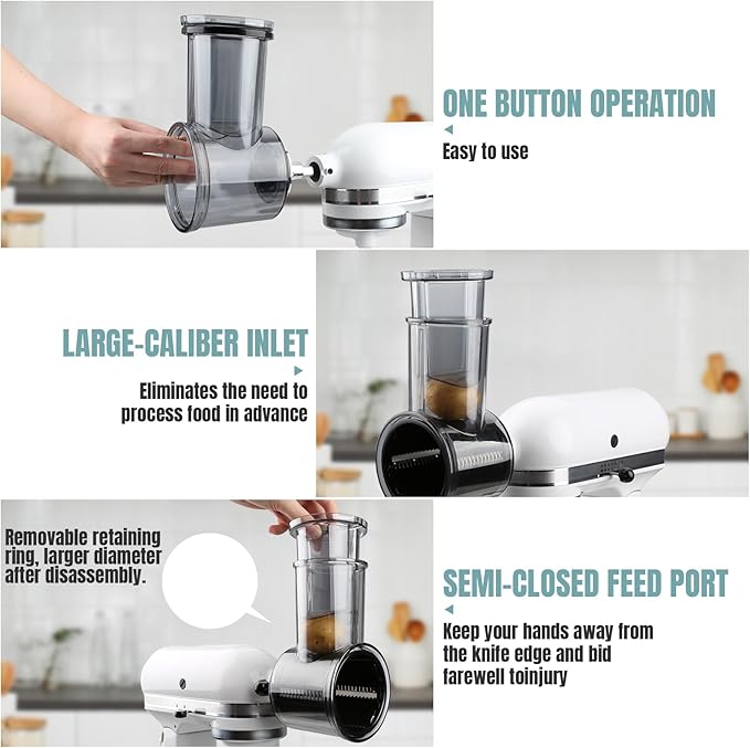 Stainless Steel Slicer Shredder Attachments for KitchenAid Stand Mixers, Vegetable Shredder, Cheese Grater, Salad Maker, Food Slicers Chopper Grinding Powder Accessories with Detachable 5 Blades