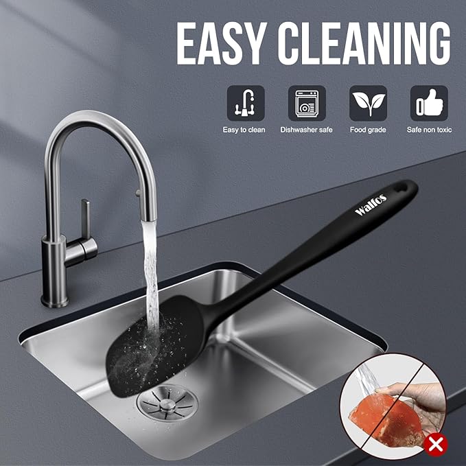 Walfos Silicone Spatula Set of 8(600°F)- Heat Resistant Kitchen Silicone Scraper Spatulas & Mini Spatulas, One-Piece Seamless Design, Perfect for Cooking Mixing & for Non-stick Cookware,black