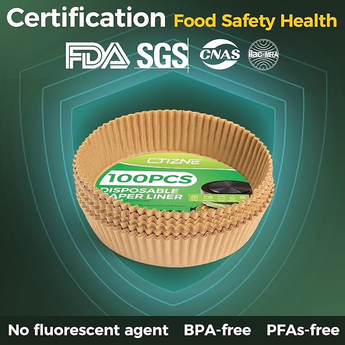 Air Fryer Paper Liners Disposable: 100PCS Round Airfryer Oven Insert Parchment Sheets Grease and Water Proof Non Stick Basket Liners for Baking Cooking from ctizne