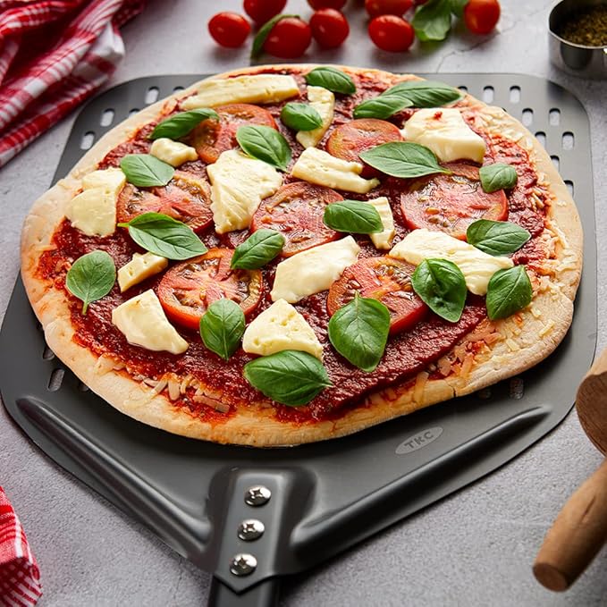 TKC Perforated Pizza Peel Bundle with 14 Inch XL Peel and 8" inch Pizza Turning Peel - Commercial Grade Pizza Spatula - Fits all 16 inch Pizza Ovens