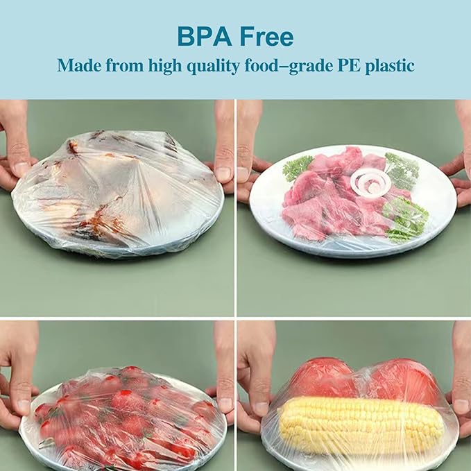 200PCS Reusable Elastic Bowl Covers, Plastic Food Covers with Elastic Edges,Airtight Stretchable Bowl Lids for Refrigerator Storage,Leftovers & Meal Prep,BPA Free,Assorted Sizes