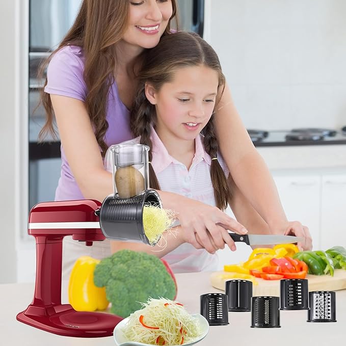 Slicer/Shredder Attachment Compatible with KitchenAid Stand Mixers 5 Blade Stainless Steel Food Processor with Detachable Blades for Cheese Grating, Vegetable, Salad Making Food Shredding
