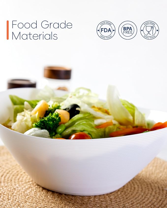 66 OZ Salad Bowl Set of 2, Opal Glass 10 inch Lightweight Serving Dishes for Salad, Fruit, Kitchen Microwave & Dishwasher Safe, Oval Shape White