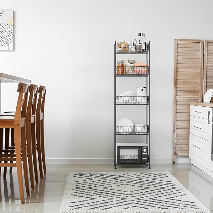 5 Tier Water Bottle Storage Rack Freestanding Metal Water Bottle Holder Shelf Organizer Drink Beverage Soda Can Organizer Storage Rack Bottled Water Stand for Floor Pantry Kitchen Food Storage, Black