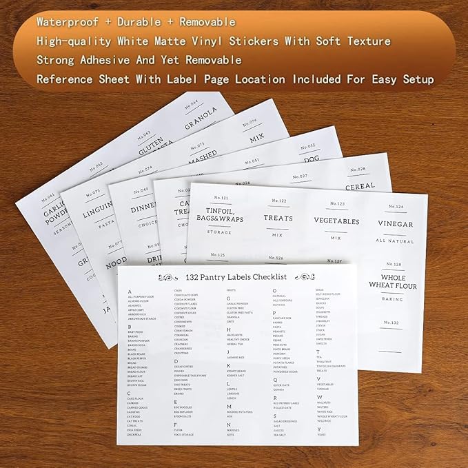 2 Pack Square Glass Flour and Sugar Containers with 132 Kitchen Pantry Labels - Thicken 120 FL OZ Large Glass Storage Jars with Airtight Bamboo Lid - Big Food Canisters for Cookies, Rice, Coffee