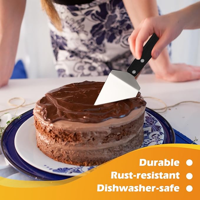 BBTO 20 Pcs Small Brownie Cookie Pizza Spatula Pie Server Stainless Steel Cake Serving Spatula Baking Triangular Spade Wood Handle Shovel for Desserts Pizza Pie Cake Biscuit (Black)