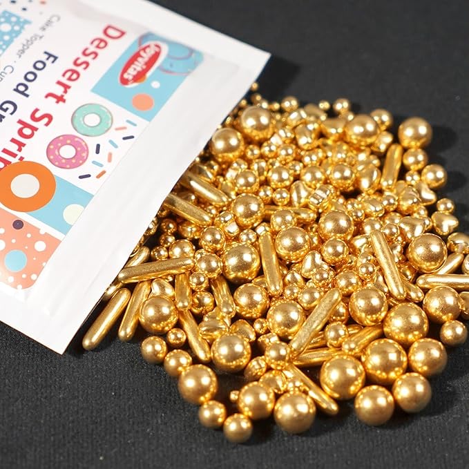 Gold Pearl Heart Sprinkles, Pearls Sprinkles For Cake Decorating, 150g/5.29oz Mix Size Sugar, Donuts, Cakes, Ice Cream, Mother's Day, Valentine's Day, Wedding Party, Christmas Supplies