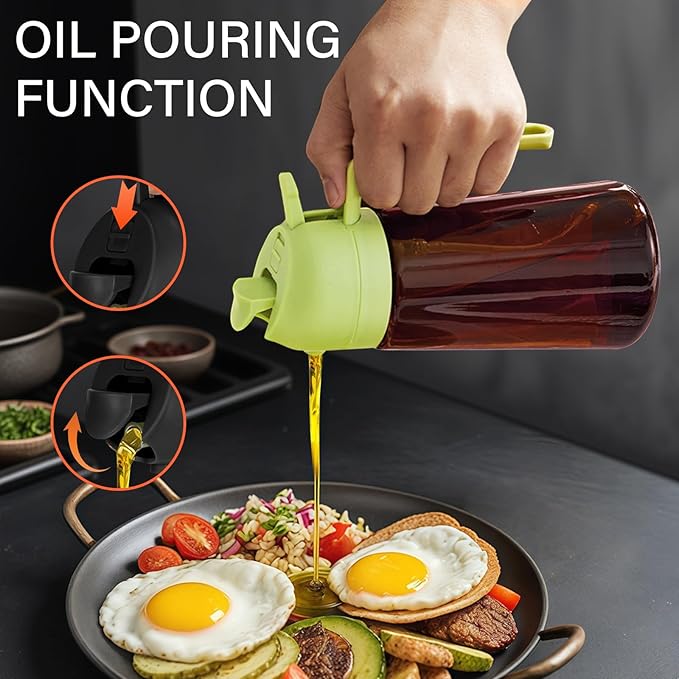 16oz Oil Dispenser Bottle for Kitchen - 2 in 1 Olive Oil Dispenser and Oil Sprayer - 470ml Olive Oil Bottle - Oil Sprayer for Cooking, Kitchen, Salad, Barbecue Black (Wine red with green lid)