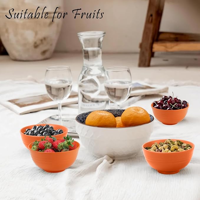 wheat straw small bowls 10oz set of 8 - Unbreakable Dessert Bowls - Mini Bowl Sets for Ice Cream,Snack and Fruits - Microwave & Dishwasher Safe Appetizer Bowls. Orange