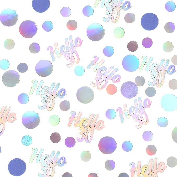 Hello 30 Birthday Confetti for Tables Iridescent Circle Dots Happy 30th Birthday Party Decorations for Her Women Thirty Years Old Birthday Table Scatters Confetti Decor Supplies 300PC