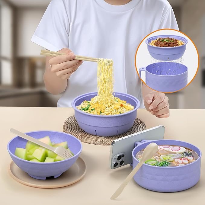 Ramen Cooker,Microwave Ramen Bowl,Ramen Noodle Bowl,College Dorm Room Essentials for Girls for Boys, Portable Noodle Bowls,for Home Office Dorm Room College gift,BPA-Free(Light Purple)