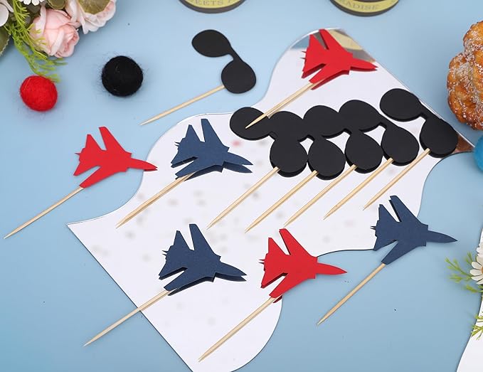 Fighter Party Cupcake Topper - Airplanethemed Birthday Party Decorations,Military Graduation, Jet Banner, Pilot Retirement,Top One Theme Cake Toppers (cake toppers)