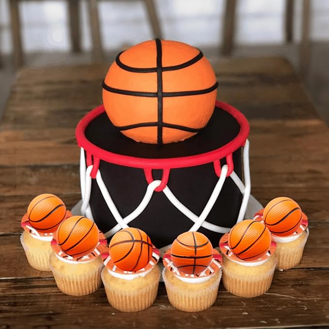 Ephlyn 10 Pack 3D Basketball Cupcake Toppers Basketball Cake Toppers Decorations for Sports Theme Baby Shower Birthday Party Cake Decorations Supplies
