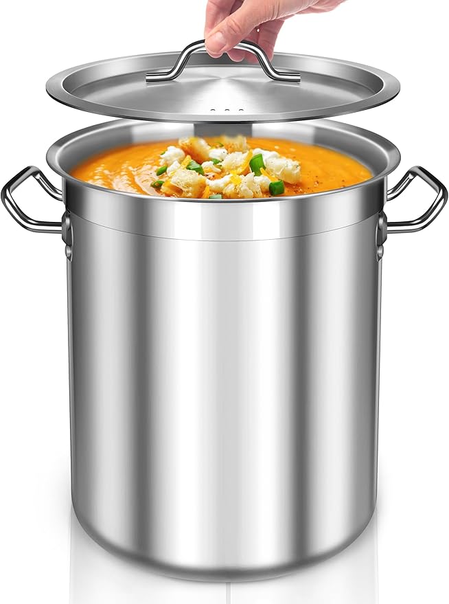 100 Quart Stainless Steel Stock Pot with Lid – Giant Heavy Duty Cooking Pot for Soup, Stew, Crawfish – Commercial Grade, Induction Compatible – Ideal for Catering & Bulk Cooking