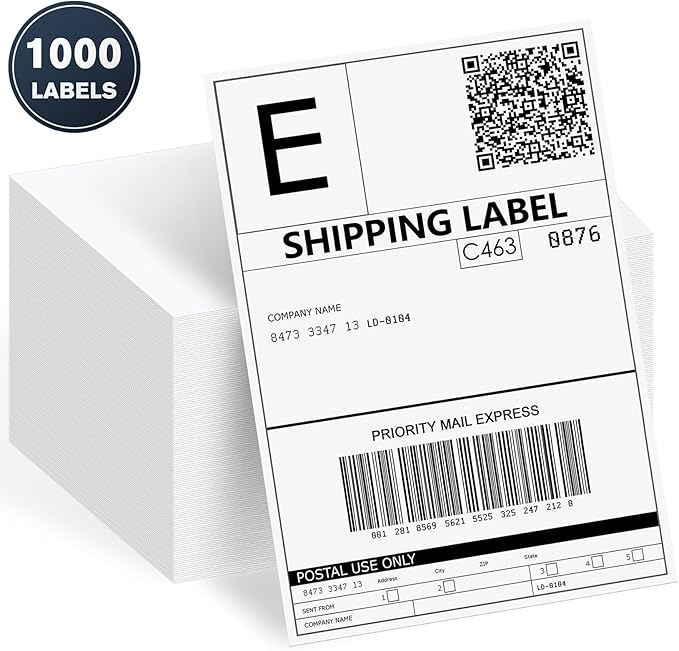 JTIEO Shipping Labels 4" x 6" Thermal Labels 1000 Fanfold Direct Thermal Label Printer Paper, Perforated White with Permanent Adhesive, Compatible with Most Thermal Printers.