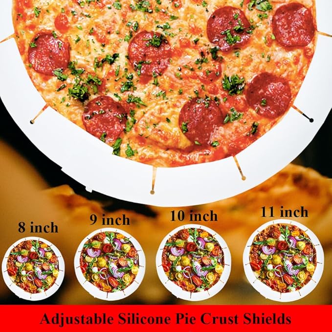 Adjustable Pie Crust Shields, Silicone Baking Protectors, Cover Ring Tools Fits 8-11.4 Inch Pies, Baking Pie Pizza Crust Shield Protector Cover for Edges (Transparent)