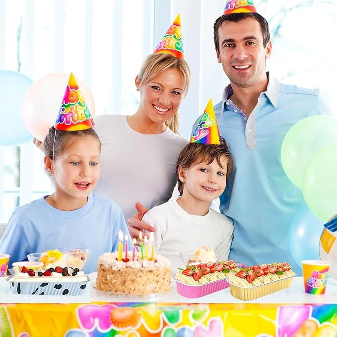 50 PCS Multiple colors Mini Loaf Pans with Lids, 6.8oz Cake Pans for Baking, Disposable Mini Aluminum Foil Loaf Pans, for Party Individual Serving.