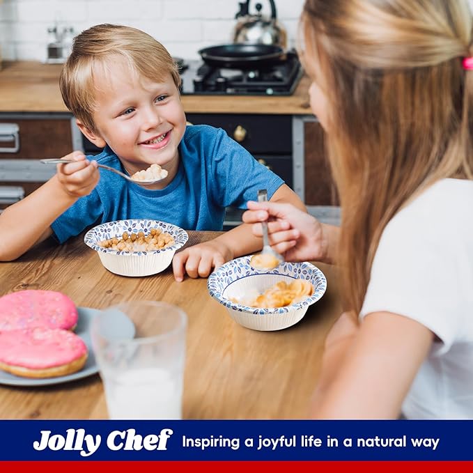 JOLLY CHEF 16 oz Paper Bowls 156 Count Soak Proof, Heavy Duty Printed Disposable Small Bowls Bulk for Dinner or Lunch