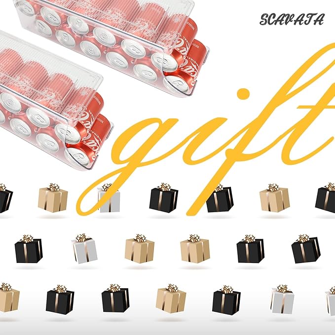 2 Pack Soda Can Organizer for Refrigerator, Stackable Canned Food Pop Cans Container Can Holder Dispenser with Lid for Fridge Rack Freezer, Clear Storage Bins-Holds 12 Cans Each (Clear)