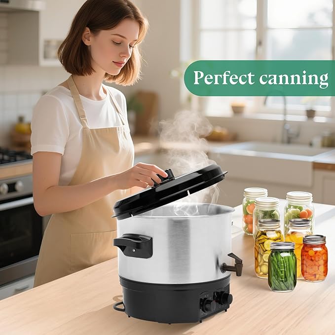 14.5QT Electric Water Bath Canner, 1500W Electric Canning Pot for Home Canning, Preserving Jars, Slow Cooking & More - Adjustable Temp & Timer, Safe & Easy-to-Use Electric Canner for Beginners & Pros