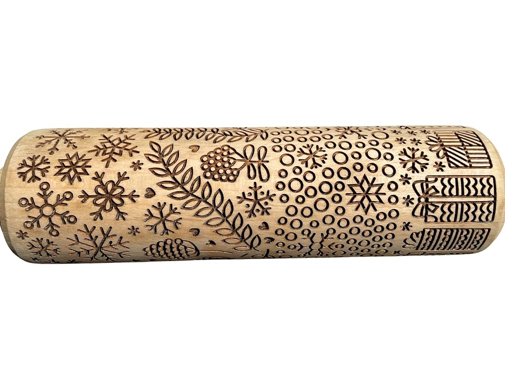 CHRISTMAS PRINTS Embossing Rolling Pin. Laser Engraved Dough Roller for Embossing Homemade Christmas Cookies by Algis Crafts