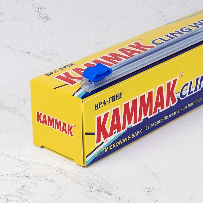 KAMMAK Plastic Wrap with Slide Cutter Food Cling Wrap 12 Inch Kitchen Cling Film BPA-Free Microwave-Safe 300 Ft Roll Food Service Film Quick Cut for Restaurant (2 Pack)