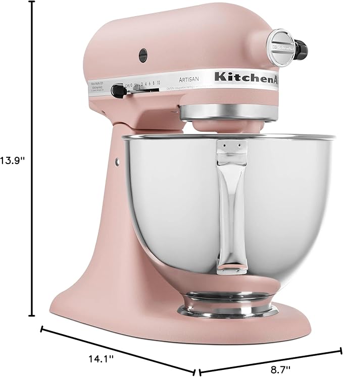 KitchenAid Artisan Series 5 Quart Tilt Head Stand Mixer with Pouring Shield KSM150PS, Feather Pink