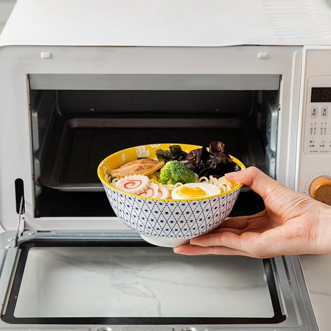 Ceramic Soup Bowls Set - 24 Oz Deep Cereal Bowl - 6 Inch Large Kitchen Dinner Bowl Eating Pasta Salad Dessert Noodle Rice Oatmeal - Microwave Dishwasher Safe - Set of 6 - Assorted Colors