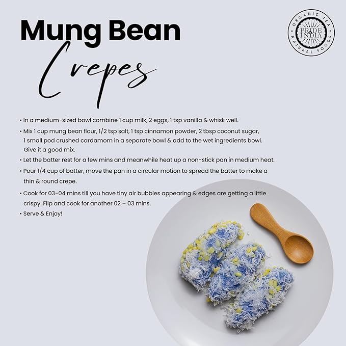 Pride of India- Mung Bean Flour 1 lbs (454 gm) Nutty Slightly Sweet Earthy Taste Freshly Milled in Small Batches | Used for Cooking Baking Binding Agent | Vegan, Gluten-Free