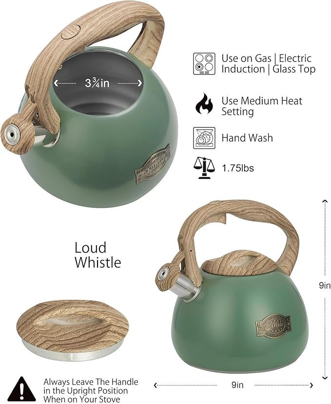 POLIVIAR Tea Kettle, 2.7 Quart Stovetop Tea Kettle, Audible Whistling Teapot, Food Grade Stainless Steel for Anti-Rust, Anti Hot Handle, Suitable for All Heat Sources (JX2022-MN30)