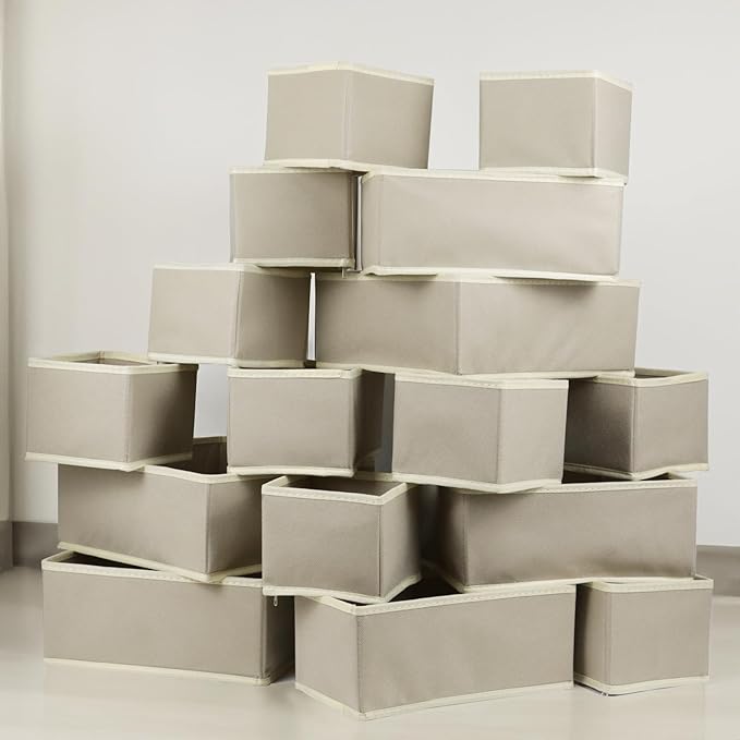 16 Pcs Drawer Organizer,Fabric Closet Organizer and Storage Baskets,Foldable Drawer Divider for Clothing,Sock,Ties,Underwear Storage,Cabinet Storage Boxes (Beige)