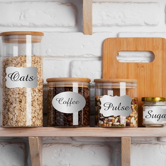 350 PCS Gift Tags Stickers, 2" x 1.2" Fancy Shape Stickers, Self-Adhesive, Handmade Bottle All-Purpose Jar Labels for Presents, Cosmetic Decoration Jars, Food Craft (Silver)