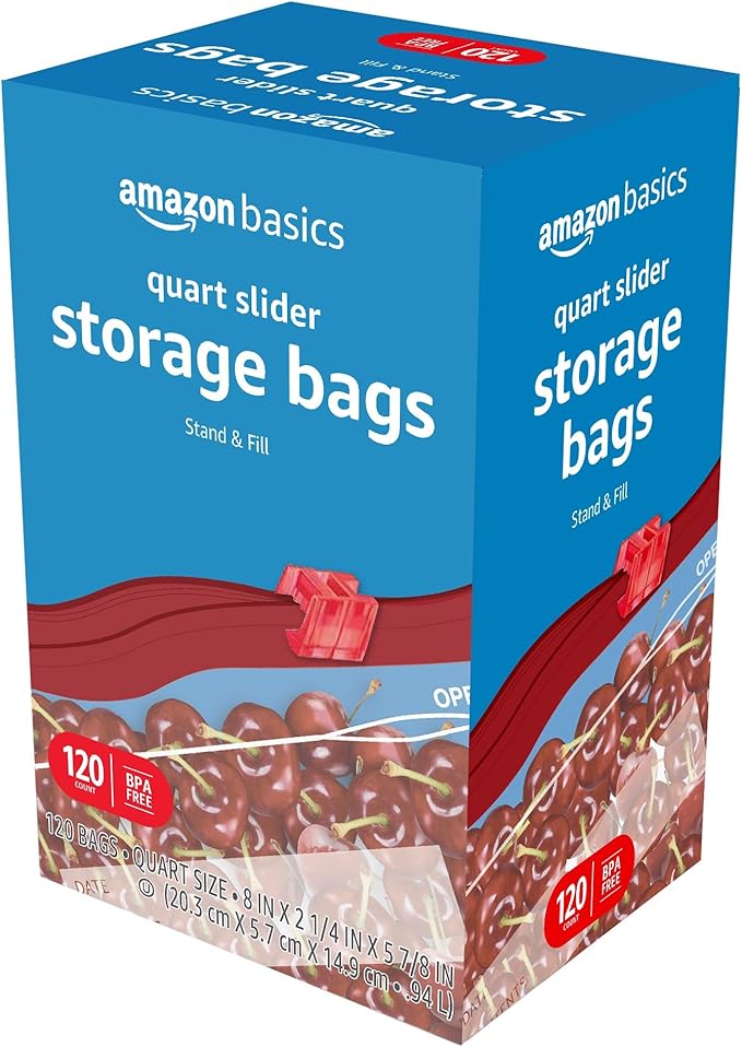 Amazon Basics Slider Quart Food Storage Bags, BPA Free, 120 Count (Previously Solimo)